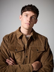 Tan Brown Borg Lined Diamond Quilt Corduroy Shacket - Image 4 of 10
