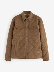 Tan Brown Borg Lined Diamond Quilt Corduroy Shacket - Image 6 of 10