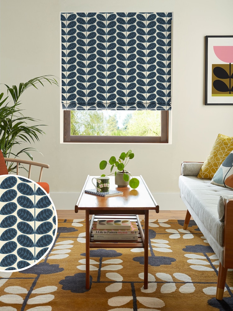 Orla Kiely Whale Blue Botanica Stem Made to Measure 100% Cotton Roman Blinds - Image 1 of 6