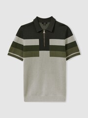 Reiss Green Verde Knitted Colourblock Half-Zip Polo Shirt - Image 2 of 5