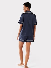 Blauw - Chelsea Peers - Korte pyjamaset van satijn met kanten rand - Image 3 of 5