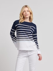 U.S. Polo Assn. Blue Womens Reverse Stripe Boat Neck 100% Cotton T-Shirt - Image 1 of 7