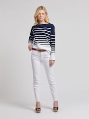 U.S. Polo Assn. Blue Womens Reverse Stripe Boat Neck 100% Cotton T-Shirt - Image 3 of 7
