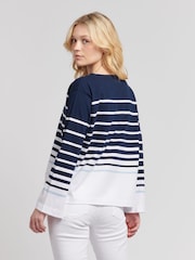 U.S. Polo Assn. Blue Womens Reverse Stripe Boat Neck 100% Cotton T-Shirt - Image 4 of 7