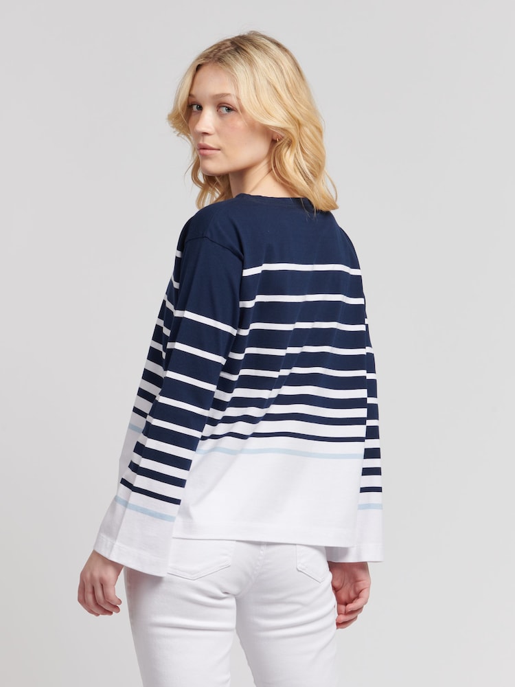 U.S. Polo Assn. Blue Womens Reverse Stripe Boat Neck 100% Cotton T-Shirt - Image 4 of 7