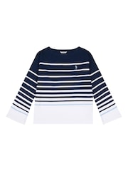 U.S. Polo Assn. Blue Womens Reverse Stripe Boat Neck 100% Cotton T-Shirt - Image 5 of 7