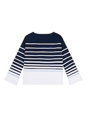 U.S. Polo Assn. Blue Womens Reverse Stripe Boat Neck 100% Cotton T-Shirt - Image 6 of 7