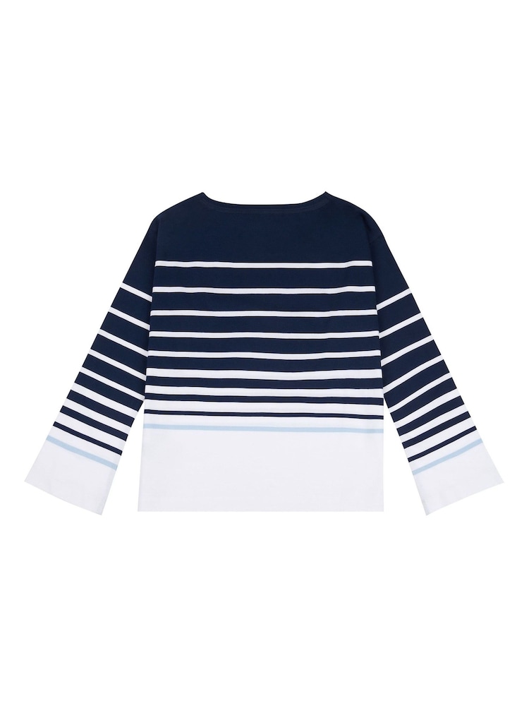 U.S. Polo Assn. Blue Womens Reverse Stripe Boat Neck 100% Cotton T-Shirt - Image 6 of 7