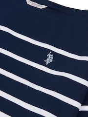 U.S. Polo Assn. Blue Womens Reverse Stripe Boat Neck 100% Cotton T-Shirt - Image 7 of 7