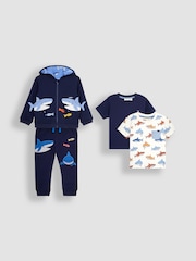 JoJo Maman Bébé Navy 4-Piece Shark Favourites Pack Set - Image 1 of 1