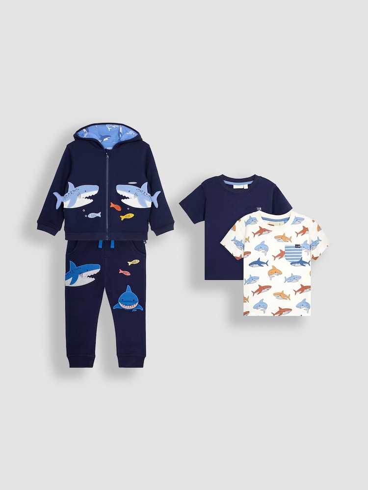 JoJo Maman Bébé Navy 4-Piece Shark Favourites Pack Set - Image 1 of 1