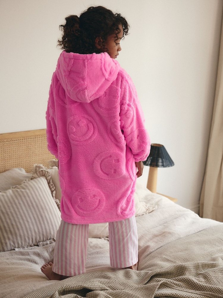 Buy Pink Happy Face Jacquard Fleece Hooded Blanket (3-16yrs) from