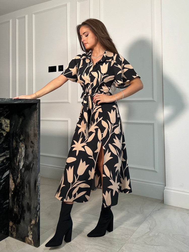 Girl In Mind Black Roxana Shirt Detail Midi Dress - Image 1 of 5 Girl In Mind Black Roxana Shirt Detail Midi Dress - Image 1 of 5