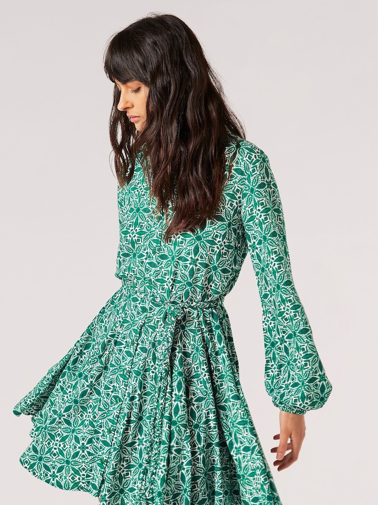 Apricot Green Ikat Tile Shirt Mini Dress - Image 1 of 4