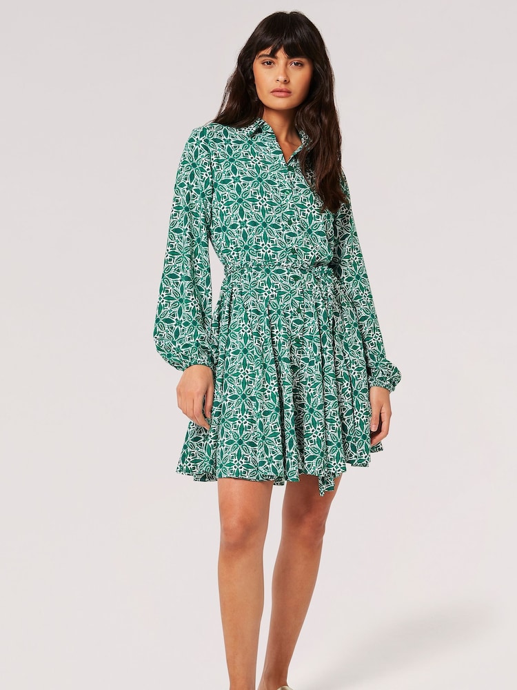 Apricot Green Ikat Tile Shirt Mini Dress - Image 2 of 4
