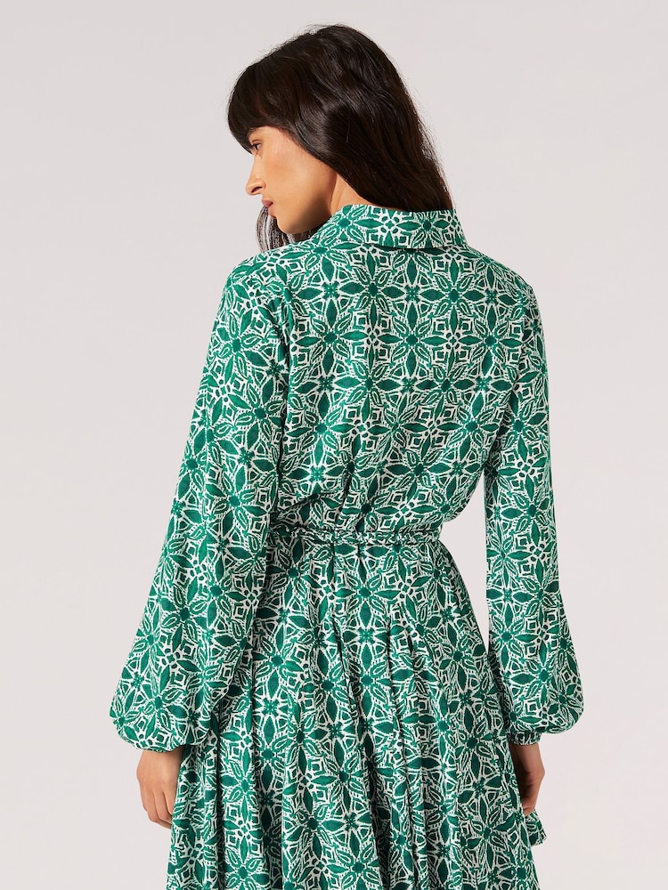 Apricot Green Ikat Tile Shirt Mini Dress - Image 4 of 4