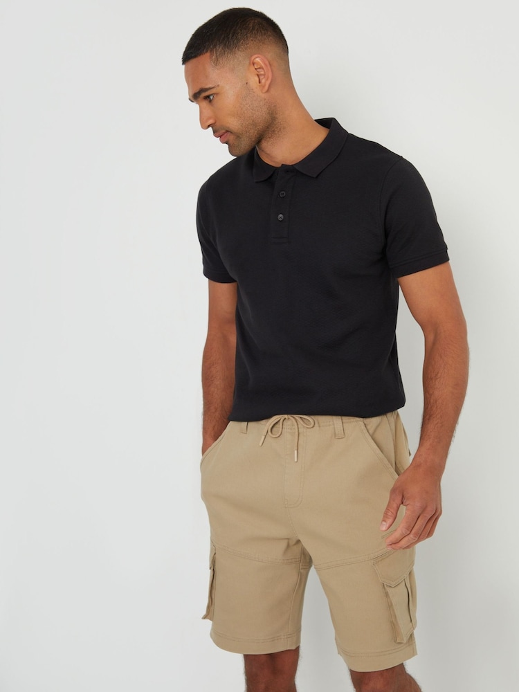 Threadbare Stone Dobby Textured Cargo Shorts With Stretch - Image 1 of 4