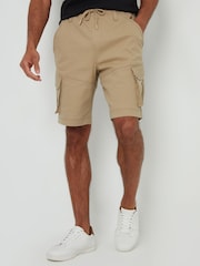 Threadbare Stone Dobby Textured Cargo Shorts With Stretch - Image 2 of 4