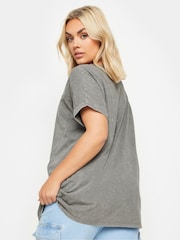Yours Curve Grey 100% Cotton Acid Wash Cut Out T-Shirt - Image 3 of 5