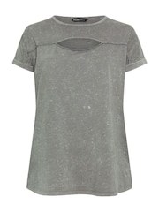 Yours Curve Grey 100% Cotton Acid Wash Cut Out T-Shirt - Image 5 of 5