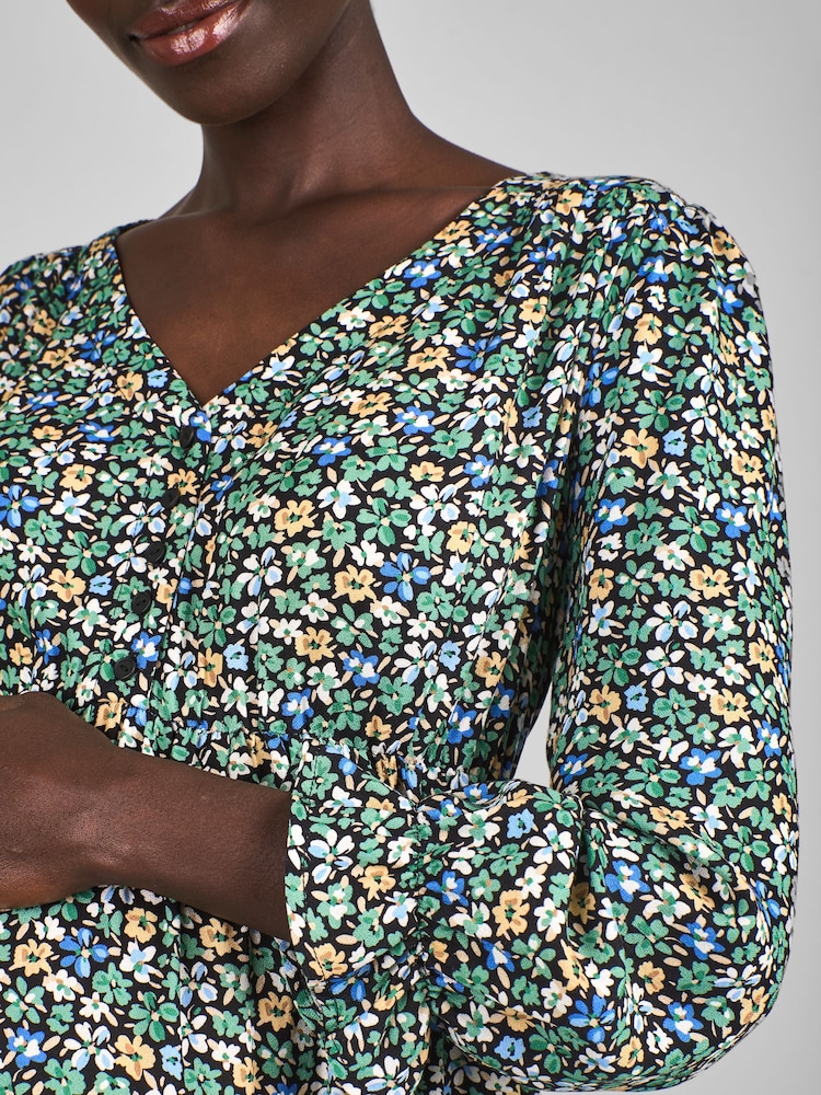 JoJo Maman Bébé Green & Yellow Floral V-Neck Maternity Midi Dress - Image 4 of 4