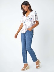 Roman White Floral Angel Sleeve Top - Image 1 of 6