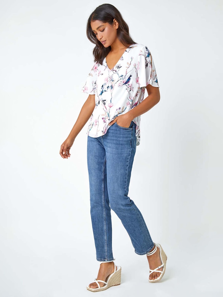 Roman White Floral Angel Sleeve Top - Image 1 of 6
