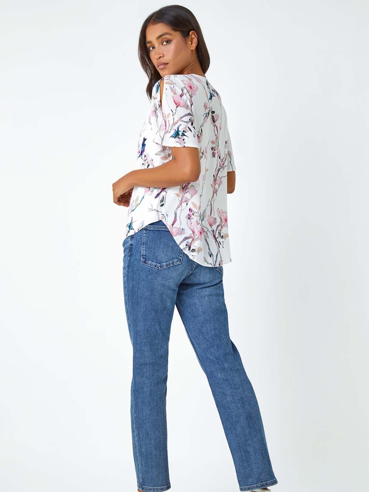 Roman White Floral Angel Sleeve Top - Image 2 of 6