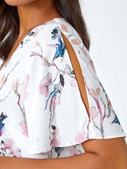 Roman White Floral Angel Sleeve Top - Image 5 of 6