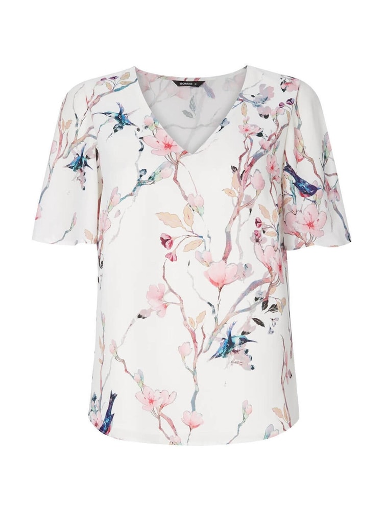 Roman White Floral Angel Sleeve Top - Image 5 of 5