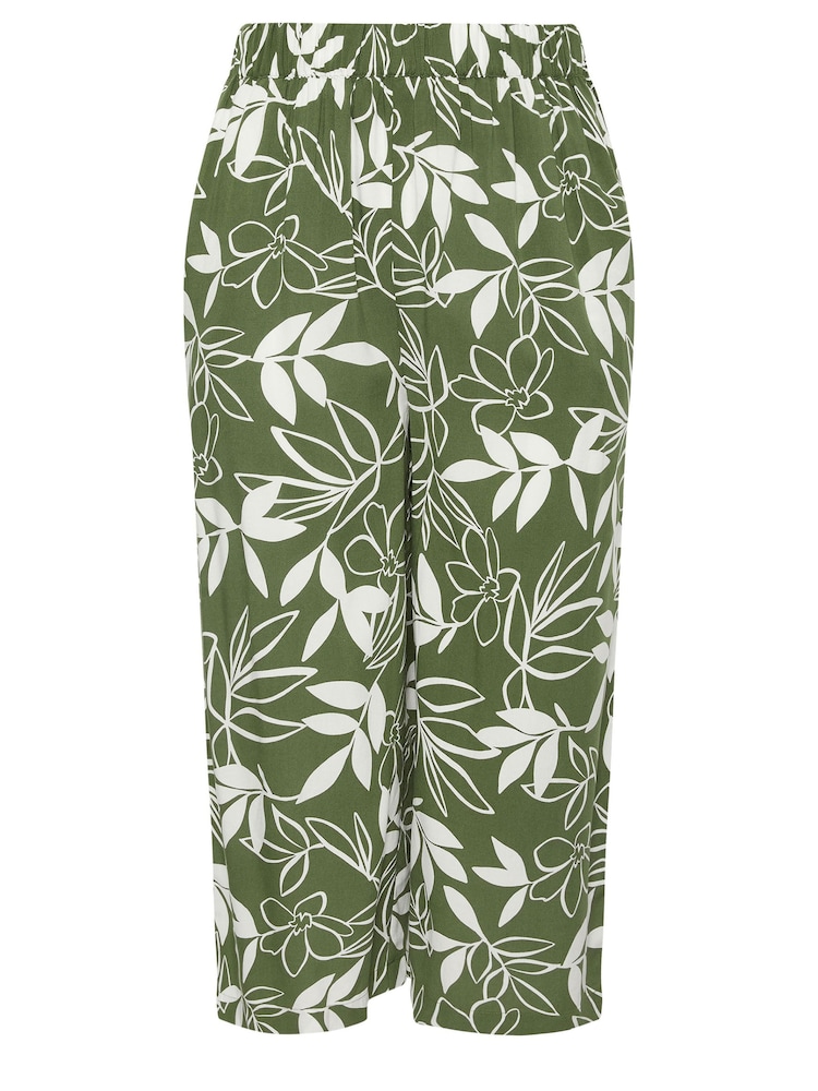 Yours Curve Green Green Leaf Print Cropped Trousers - Image 5 of 5
