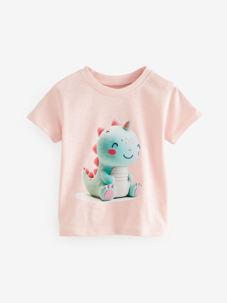 Pink Cute Dino 100% Cotton Short Sleeve T-Shirt (3mths-7yrs) - Image 1 of 3