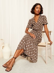 Friends Like These Brown Button Through Puff Sleeve Midi Dress - Image 3 of 4