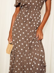 Friends Like These Brown Button Through Puff Sleeve Midi Dress - Image 4 of 4