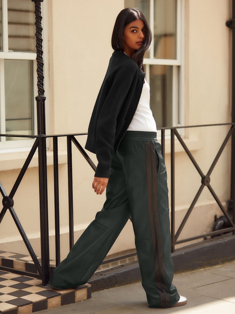 Green Faux Leather Track Wide Leg Trousers - Image 2 of 5