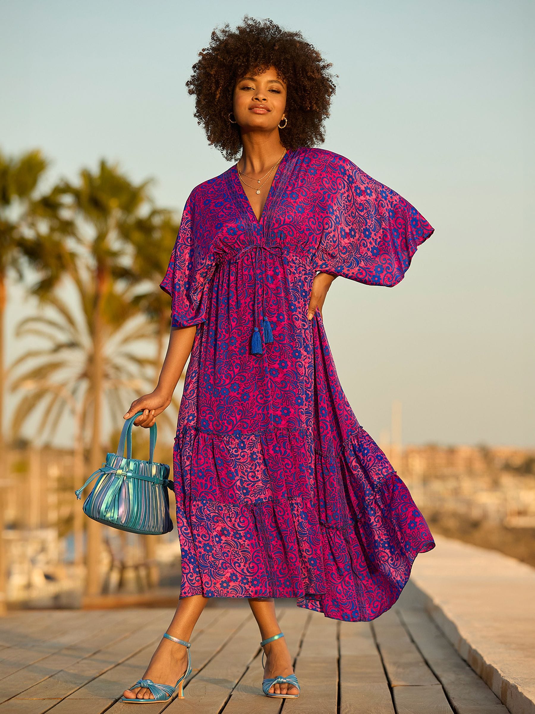 Buy Joe Browns Pink Silky Vibrant Print Tassel Tie Tiered Maxi Dress from Next South Africa
