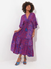 Joe Browns Pink Silky Vibrant Print Tassel Tie Tiered Maxi Dress - Image 2 of 7