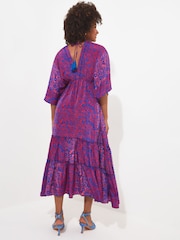 Joe Browns Pink Silky Vibrant Print Tassel Tie Tiered Maxi Dress - Image 3 of 7