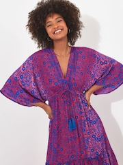 Joe Browns Pink Silky Vibrant Print Tassel Tie Tiered Maxi Dress - Image 5 of 7