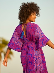 Joe Browns Pink Silky Vibrant Print Tassel Tie Tiered Maxi Dress - Image 6 of 7