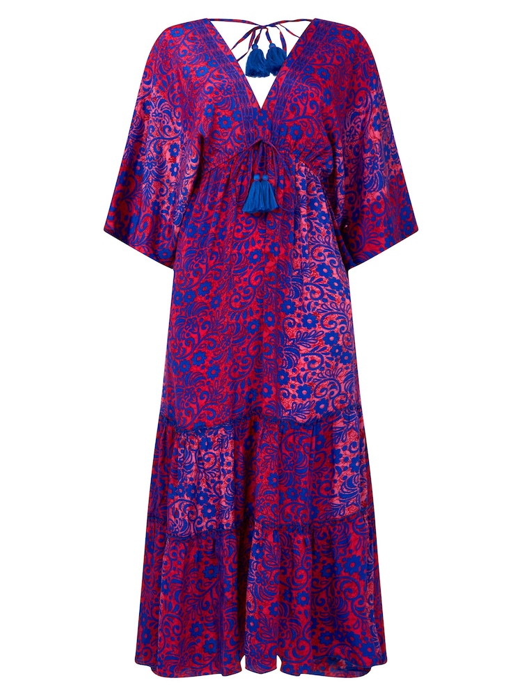Joe Browns Pink Silky Vibrant Print Tassel Tie Tiered Maxi Dress - Image 7 of 7