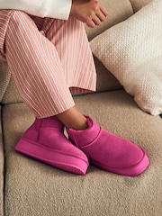 Pink Shower Repellent Suede Faux Fur Lined Platform Boots - Image 1 of 8