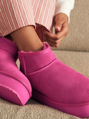 Pink Shower Repellent Suede Faux Fur Lined Platform Boots - Image 2 of 8