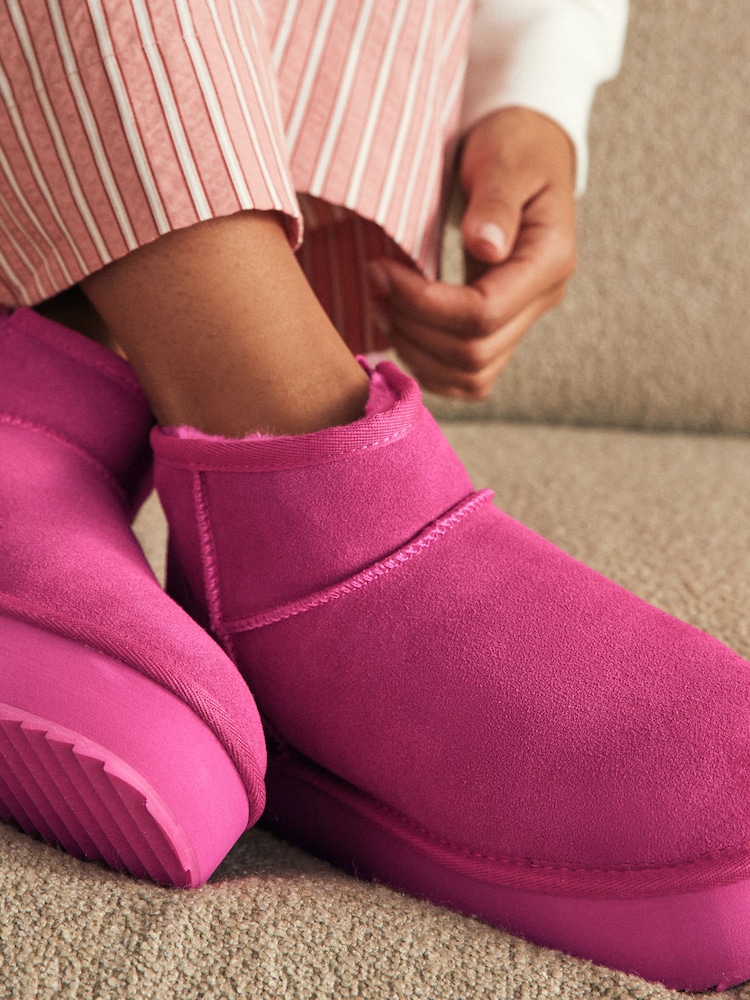 Pink Shower Repellent Suede Faux Fur Lined Platform Boots - Image 2 of 8