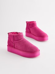 Pink Shower Repellent Suede Faux Fur Lined Platform Boots - Image 3 of 8