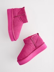 Pink Shower Repellent Suede Faux Fur Lined Platform Boots - Image 7 of 8