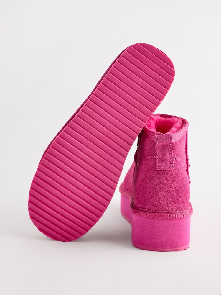 Pink Shower Repellent Suede Faux Fur Lined Platform Boots - Image 8 of 8