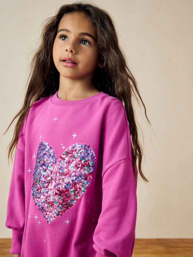 Pink Disco Heart Embellished Sweatshirt (3-16yrs) - Image 1 of 7