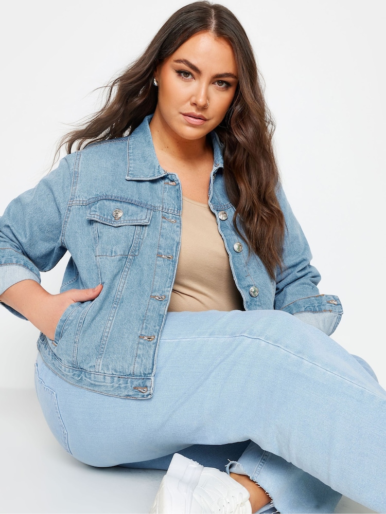 Yours Curve Blue Curve 100% Cotton Classic Denim Jacket - Image 4 of 4