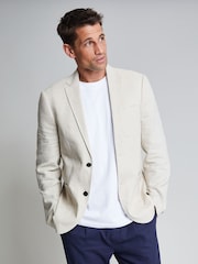 Threadbare Stone White Luxe Linen Blend Single Breasted Blazer - Image 1 of 5